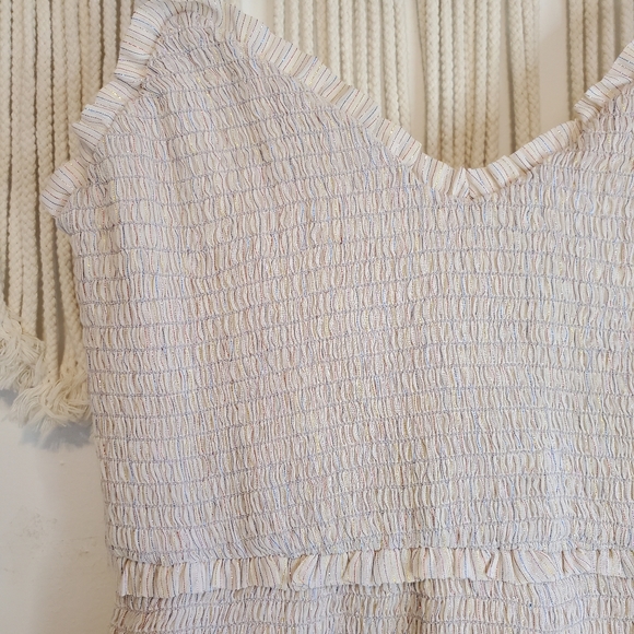 LOVERS + FRIENDS Sallie Smocked Ruffle Tiered Metallic Rainbow Mini Dress sz XS - Picture 4 of 9